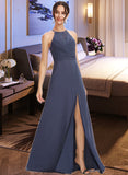 Averie A-Line Halter Floor-Length Bridesmaid Dress With Lace Split Front STIP0013205