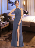 Averie A-Line Halter Floor-Length Bridesmaid Dress With Lace Split Front STIP0013205