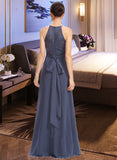 Averie A-Line Halter Floor-Length Bridesmaid Dress With Lace Split Front STIP0013205