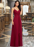 Rylie A-Line V-neck Floor-Length Bridesmaid Dress With Ruffle STIP0013206