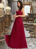 Rylie A-Line V-neck Floor-Length Bridesmaid Dress With Ruffle STIP0013206