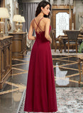 Rylie A-Line V-neck Floor-Length Bridesmaid Dress With Ruffle STIP0013206