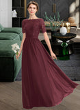 Kimberly A-Line Scoop Neck Floor-Length Chiffon Lace Bridesmaid Dress With Sequins STIP0013207