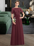 Kimberly A-Line Scoop Neck Floor-Length Chiffon Lace Bridesmaid Dress With Sequins STIP0013207