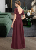 Kimberly A-Line Scoop Neck Floor-Length Chiffon Lace Bridesmaid Dress With Sequins STIP0013207