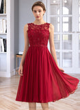 Prudence A-Line Scoop Neck Knee-Length Chiffon Lace Bridesmaid Dress With Beading Sequins STIP0013208