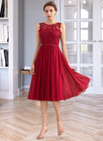 Prudence A-Line Scoop Neck Knee-Length Chiffon Lace Bridesmaid Dress With Beading Sequins STIP0013208