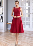 Prudence A-Line Scoop Neck Knee-Length Chiffon Lace Bridesmaid Dress With Beading Sequins STIP0013208