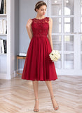 Prudence A-Line Scoop Neck Knee-Length Chiffon Lace Bridesmaid Dress With Beading Sequins STIP0013208