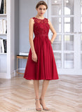 Prudence A-Line Scoop Neck Knee-Length Chiffon Lace Bridesmaid Dress With Beading Sequins STIP0013208