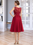 Prudence A-Line Scoop Neck Knee-Length Chiffon Lace Bridesmaid Dress With Beading Sequins STIP0013208