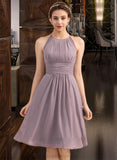 Alisa A-Line Scoop Neck Knee-Length Chiffon Lace Bridesmaid Dress With Ruffle STIP0013209