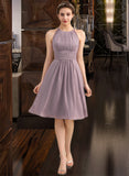 Alisa A-Line Scoop Neck Knee-Length Chiffon Lace Bridesmaid Dress With Ruffle STIP0013209