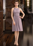 Alisa A-Line Scoop Neck Knee-Length Chiffon Lace Bridesmaid Dress With Ruffle STIP0013209