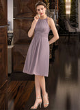 Alisa A-Line Scoop Neck Knee-Length Chiffon Lace Bridesmaid Dress With Ruffle STIP0013209