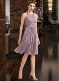 Alisa A-Line Scoop Neck Knee-Length Chiffon Lace Bridesmaid Dress With Ruffle STIP0013209