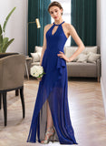 Beryl A-Line Scoop Neck Asymmetrical Chiffon Bridesmaid Dress With Cascading Ruffles STIP0013210