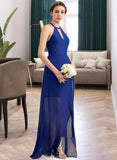 Beryl A-Line Scoop Neck Asymmetrical Chiffon Bridesmaid Dress With Cascading Ruffles STIP0013210