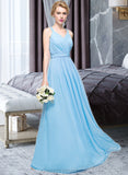 Joan A-Line V-neck Floor-Length Chiffon Bridesmaid Dress With Ruffle Bow(s) STIP0013211