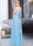 Joan A-Line V-neck Floor-Length Chiffon Bridesmaid Dress With Ruffle Bow(s) STIP0013211