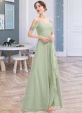 Kailyn A-Line V-neck Floor-Length Bridesmaid Dress With Ruffle Split Front STIP0013213