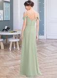 Kailyn A-Line V-neck Floor-Length Bridesmaid Dress With Ruffle Split Front STIP0013213