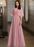 Mckinley A-Line V-neck Floor-Length Bridesmaid Dress With Ruffle STIP0013214