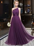 Nydia A-Line One-Shoulder Floor-Length Tulle Bridesmaid Dress With Ruffle STIP0013216