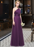 Nydia A-Line One-Shoulder Floor-Length Tulle Bridesmaid Dress With Ruffle STIP0013216