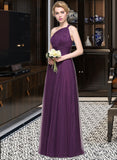 Nydia A-Line One-Shoulder Floor-Length Tulle Bridesmaid Dress With Ruffle STIP0013216