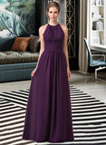 Nadine Chiffon Halter-neck Floor-length Bridesmaid Dress With Lace STIP0013218