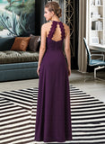 Nadine Chiffon Halter-neck Floor-length Bridesmaid Dress With Lace STIP0013218