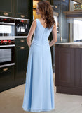 Sylvia Chiffon V-neck Floor-length A-Line Bridesmaid Dress With Crystal Brooch And Cascading Ruffles STIP0013219