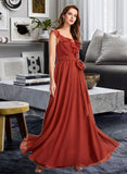 Trinity A-Line V-neck Floor-Length Bridesmaid Dress With Ruffle STIP0013221