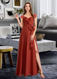 Trinity A-Line V-neck Floor-Length Bridesmaid Dress With Ruffle STIP0013221