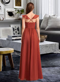 Trinity A-Line V-neck Floor-Length Bridesmaid Dress With Ruffle STIP0013221