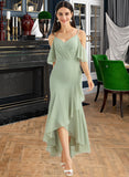 Aspen Trumpet/Mermaid V-neck Asymmetrical Bridesmaid Dress With Ruffle STIP0013222