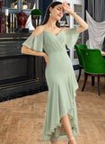 Aspen Trumpet/Mermaid V-neck Asymmetrical Bridesmaid Dress With Ruffle STIP0013222