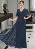 Philippa A-Line V-neck Floor-Length Bridesmaid Dress With Ruffle STIP0013223