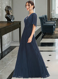 Philippa A-Line V-neck Floor-Length Bridesmaid Dress With Ruffle STIP0013223