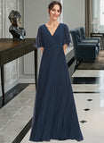 Philippa A-Line V-neck Floor-Length Bridesmaid Dress With Ruffle STIP0013223