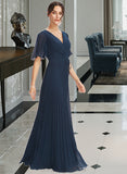 Philippa A-Line V-neck Floor-Length Bridesmaid Dress With Ruffle STIP0013223