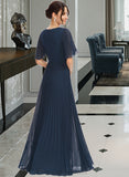 Philippa A-Line V-neck Floor-Length Bridesmaid Dress With Ruffle STIP0013223