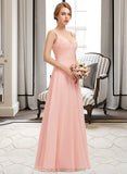 Averi A-Line V-neck Floor-Length Chiffon Lace Bridesmaid Dress STIP0013227