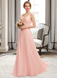 Averi A-Line V-neck Floor-Length Chiffon Lace Bridesmaid Dress STIP0013227