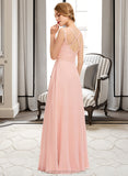 Averi A-Line V-neck Floor-Length Chiffon Lace Bridesmaid Dress STIP0013227