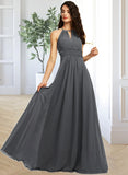 Aryana A-Line Halter Floor-Length Chiffon Bridesmaid Dress With Ruffle Beading Sequins STIP0013232