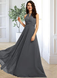 Aryana A-Line Halter Floor-Length Chiffon Bridesmaid Dress With Ruffle Beading Sequins STIP0013232