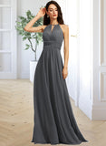 Aryana A-Line Halter Floor-Length Chiffon Bridesmaid Dress With Ruffle Beading Sequins STIP0013232