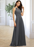 Aryana A-Line Halter Floor-Length Chiffon Bridesmaid Dress With Ruffle Beading Sequins STIP0013232